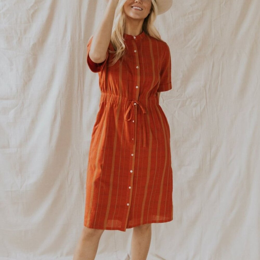 NWT Roolee Size S Scarlet Tie Waist Dress in Orange Plaid